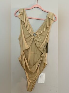 Pretty little thing size 20 beige frilly cutout swimsuit